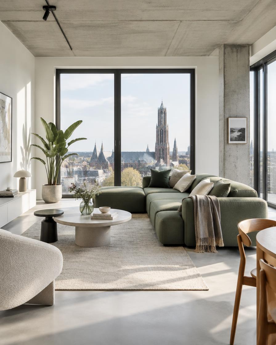 Penthouse woonkamer met uitzicht op de Dom (voorbeeld)